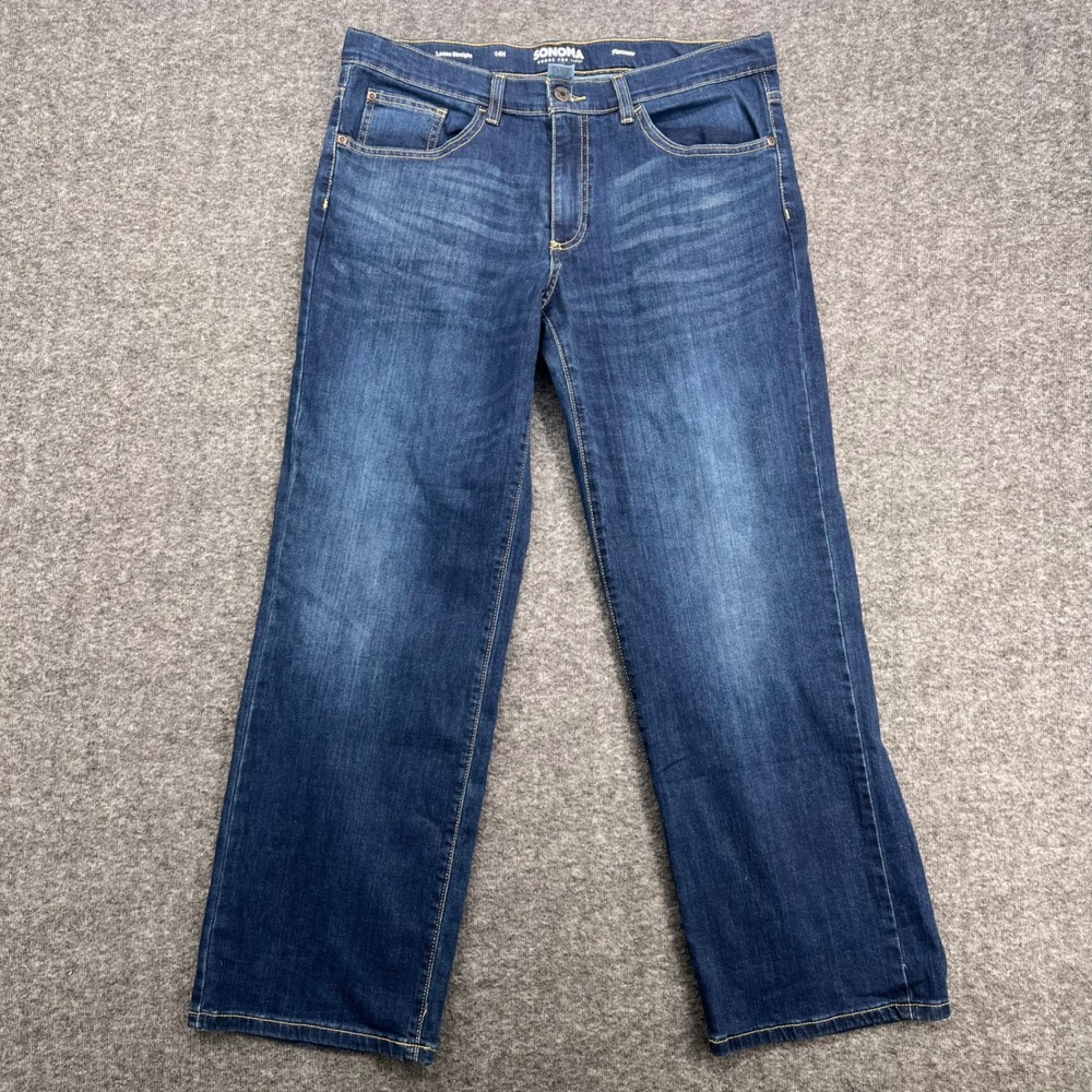 Sonoma Loose Straight Flexwear Dark Wash Blue Denim Jeans Womens 14H Stretch